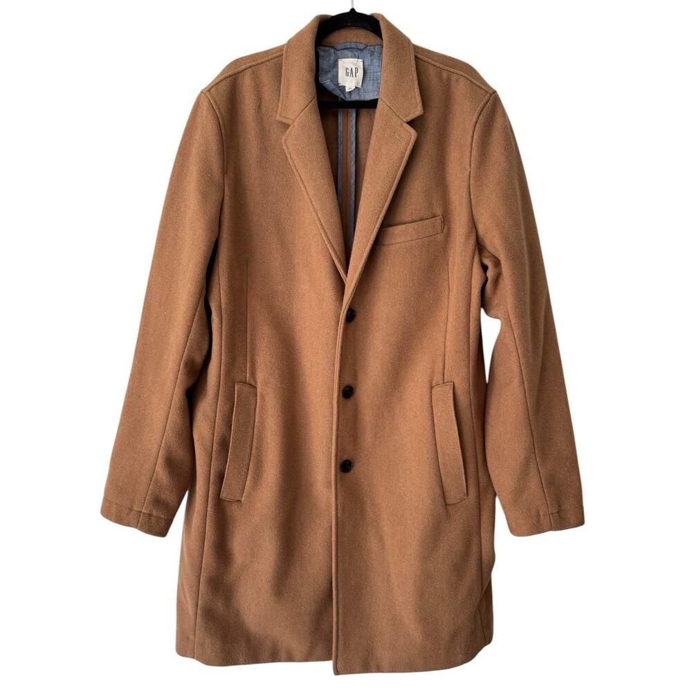 Gap Wool Blend Crombie Coat Camel Peacoat Mens Size XL Tall